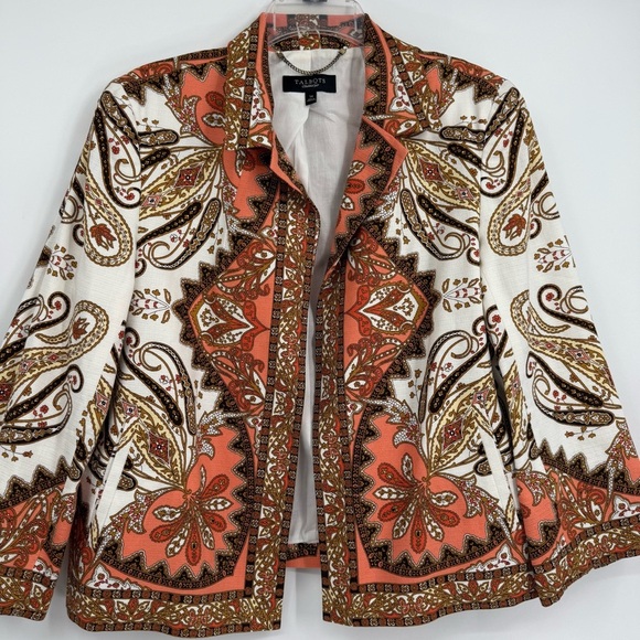 TALBOTS Blazer Size 14 Cotton Jacket Paisley Lightweight Collar Pockets Lined - Picture 4 of 9